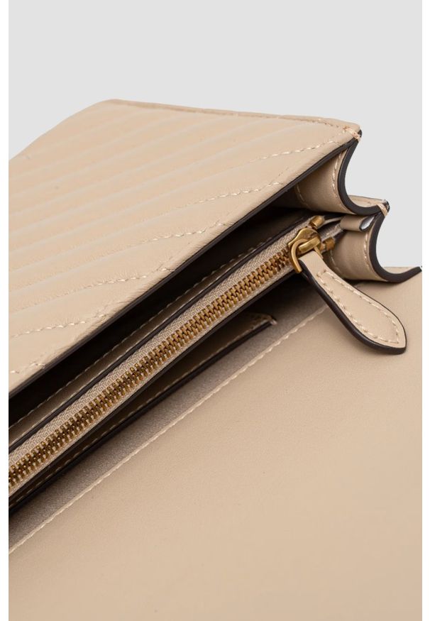 Pinko - PINKO Beżowa skórzana damska torebka listonoszka Love One Classic. Kolor: beżowy. Materiał: skórzane. Styl: elegancki, klasyczny, casual
