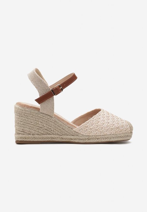 Born2be - Beżowe Sandały na Koturnie z Plecionką z Juty z Kwadratowym Noskiem i Sprzączką Vinila. Okazja: na imprezę. Zapięcie: sprzączka. Kolor: beżowy. Materiał: len. Sezon: lato. Obcas: na koturnie. Styl: elegancki
