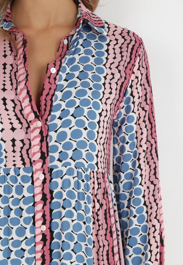 Born2be - Niebiesko-Różowa Rozkloszowana Sukienka Koszulowa Maxi Jayin. Kolor: niebieski. Materiał: wiskoza, tkanina. Wzór: nadruk. Typ sukienki: koszulowe. Długość: maxi