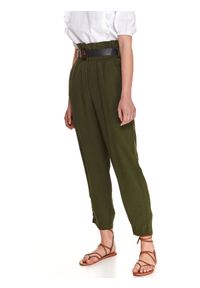 TOP SECRET - Spodnie tkaninowe z paskiem. Stan: podwyższony. Kolor: zielony. Materiał: tkanina. Sezon: lato #2