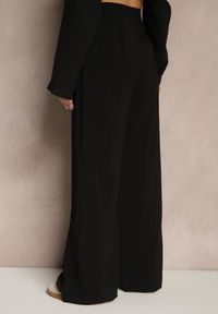 Renee - Czarne Spodnie Low Waist z Modalu z Szeroką Nogawką Reanelira. Okazja: na co dzień. Stan: obniżony. Kolor: czarny. Styl: klasyczny, casual, elegancki #3
