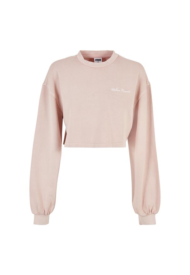 Bluza kołnierz rong krótka frotte z małymi haftami dla kobiet Urban Classics. Kolor: różowy. Długość: krótkie. Wzór: haft