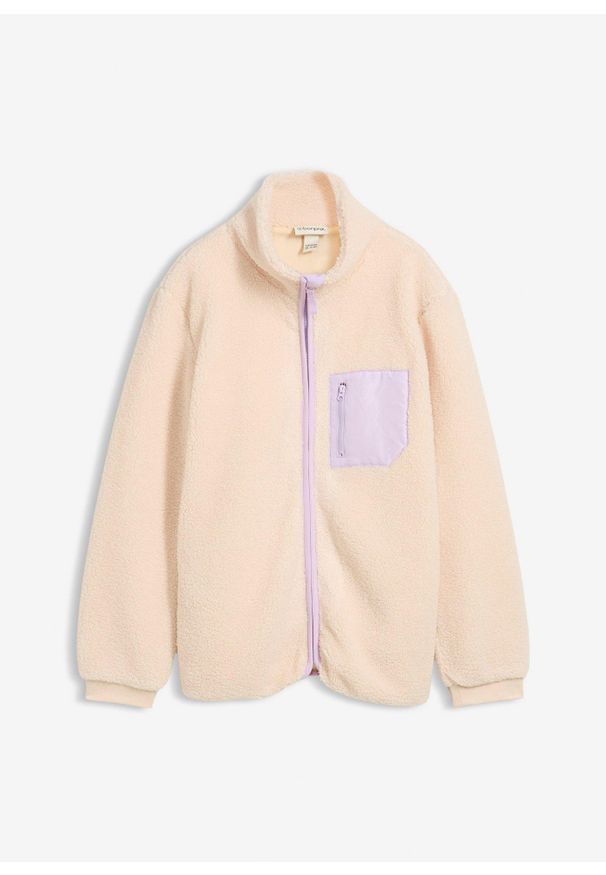 bonprix - Bluza rozpinana z kożuszkowego polaru. Kolor: beżowy. Materiał: polar