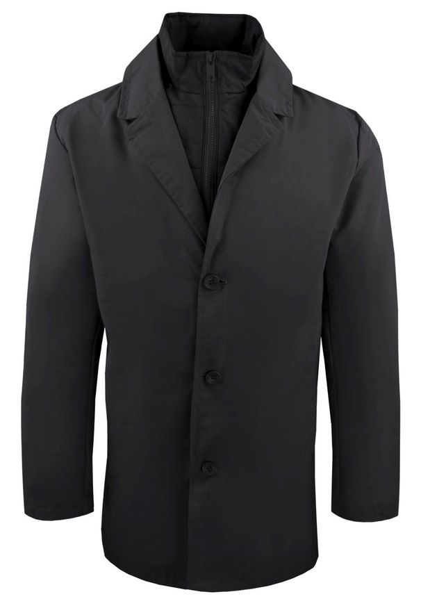 Krótki, Męski Płaszcz Przejściowy z Wysokim Kołnierzem - Brave Soul - Czarny. Kolor: czarny. Materiał: poliester. Długość: krótkie. Sezon: wiosna, jesień