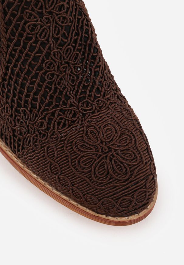 Born2be - Brązowe Botki Kowbojki VICES na Stożku z Ażurową Cholewką Azivessa. Okazja: na co dzień. Kolor: brązowy. Materiał: jeans. Szerokość cholewki: normalna. Wzór: ażurowy. Sezon: wiosna. Obcas: na stożku. Styl: boho, casual, klasyczny