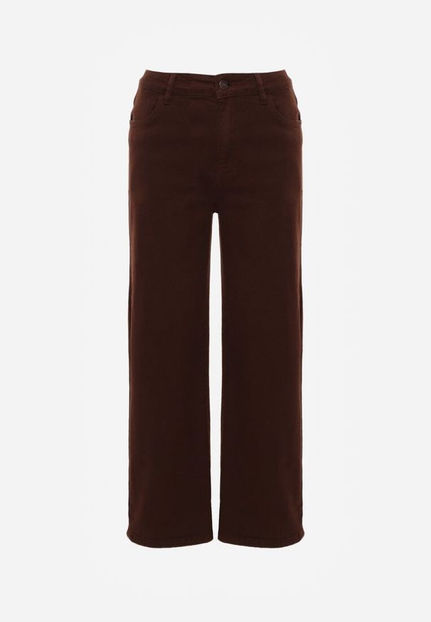 Renee - Ciemnobrązowe Szerokie Jeansy High Waist z Bawełny Physossia. Okazja: na co dzień. Stan: podwyższony. Kolor: brązowy. Styl: casual