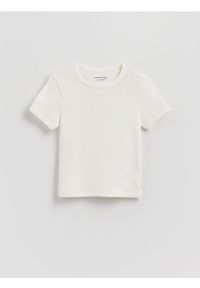 Reserved - Bawełniany t-shirt - złamana biel. Materiał: bawełna