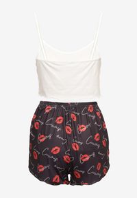 Renee - Biało-Czarny Komplet Piżamowy Spodenki High Waist i Krótki Top Urssa. Stan: podwyższony. Kolor: biały. Długość: krótkie #5