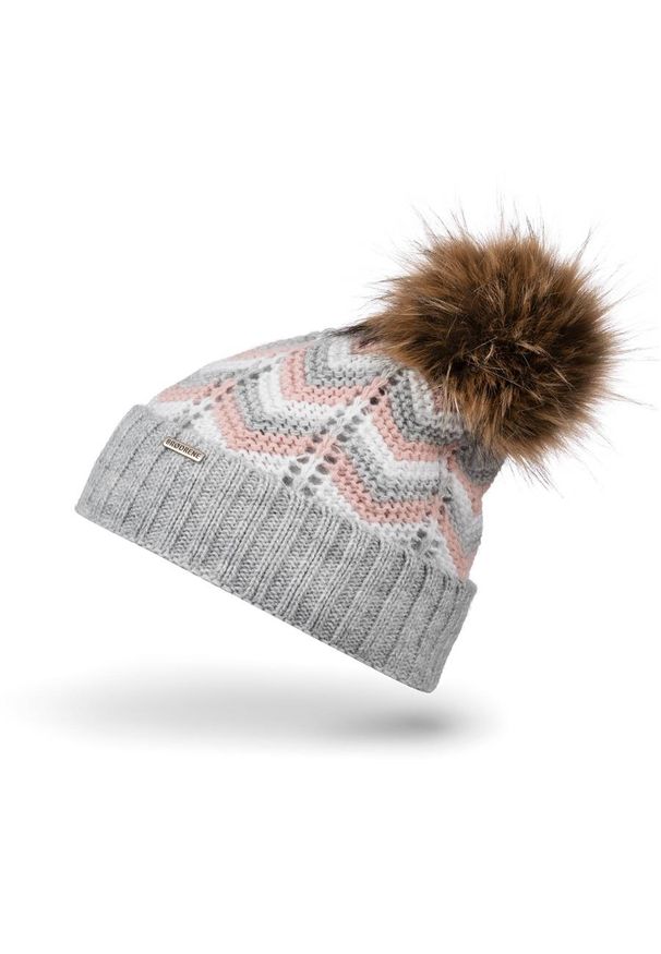 BRODRENE - Czapka zimowa z pomponem Brodrene CZ30 szara. Kolor: szary. Materiał: materiał. Sezon: zima. Styl: elegancki