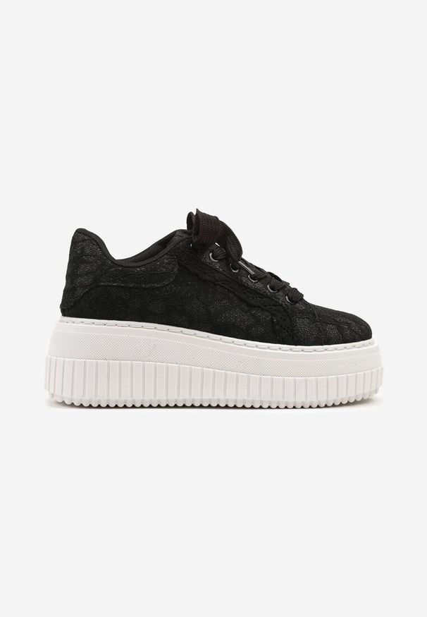 Renee - Czarne Sneakersy na Platformie Ozdobione Brokatem Tihisse. Okazja: na spacer, na co dzień. Kolor: czarny. Materiał: jeans. Wzór: aplikacja. Obcas: na platformie. Sport: turystyka piesza