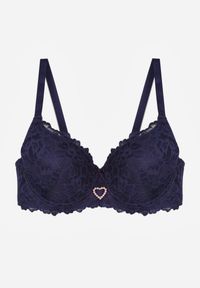 Renee - Granatowy Koronkowy Biustonosz Ozdobiony Cyrkoniowym Sercem Bothilei. Kolor: niebieski. Materiał: koronka. Wzór: aplikacja #7