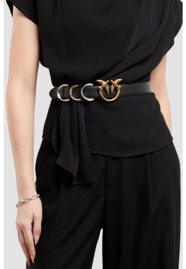 Pinko - PINKO Czarny pasek damski Cobain Belt H3, Rozmiar S. Kolor: czarny