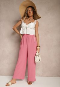 Renee - Różowe Szerokie Spodnie Typu Palazzo High Waist Araneira. Okazja: na co dzień, na spotkanie biznesowe, na spacer. Stan: podwyższony. Kolor: różowy. Styl: biznesowy, elegancki, casual