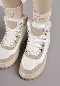 Born2be - Białe Sneakersy na Grubej Podeszwie z Futerkiem Alweda. Okazja: na co dzień. Kolor: biały. Materiał: futro #4