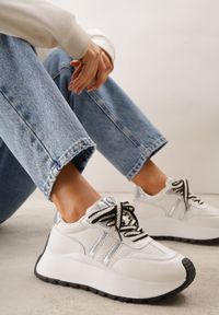 Born2be - Białe Sneakersy VICES w Stylu Streetwearowym na Grubej Podeszwie Ilinatea. Okazja: na co dzień. Kolor: biały. Materiał: jeans #8