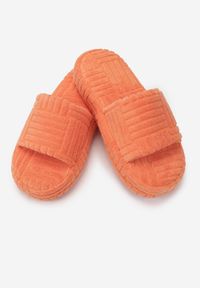 Renee - Pomarańczowe Kapcie Thalephone. Nosek buta: otwarty. Zapięcie: bez zapięcia. Kolor: pomarańczowy. Materiał: materiał. Wzór: aplikacja, geometria