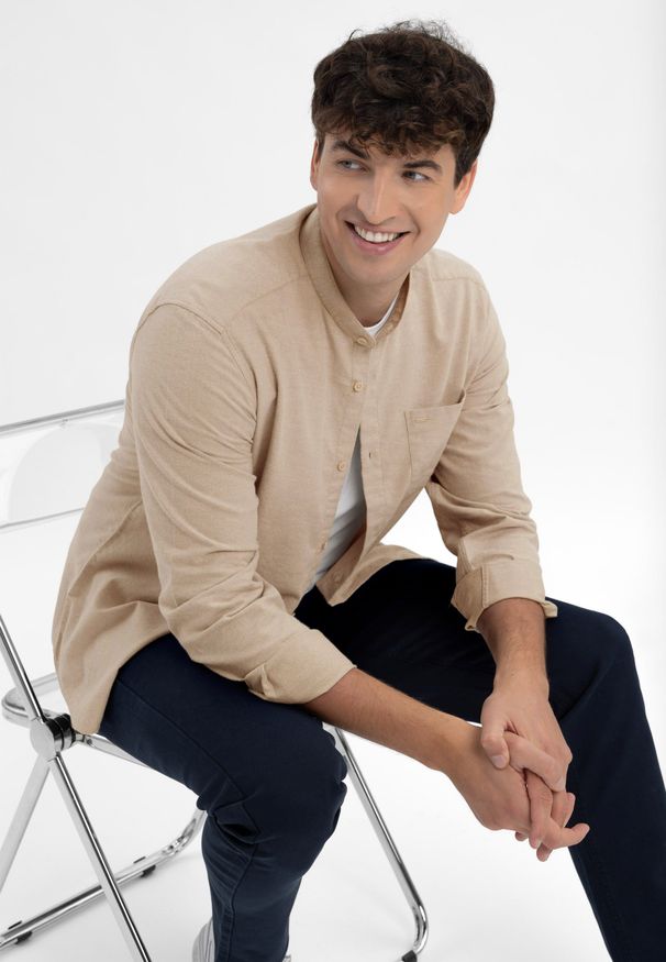 Volcano - Koszula ze stójką, Slim Fit, K-LANGE. Typ kołnierza: kołnierzyk stójkowy. Materiał: włókno, bawełna, materiał. Wzór: gładki. Styl: klasyczny