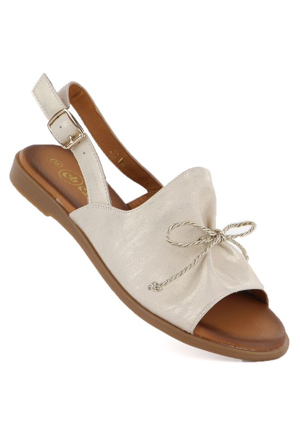 Skórzane sandały damskie z kokardką złote Cambell 26-19387. Kolor: złoty. Materiał: skóra. Sezon: lato