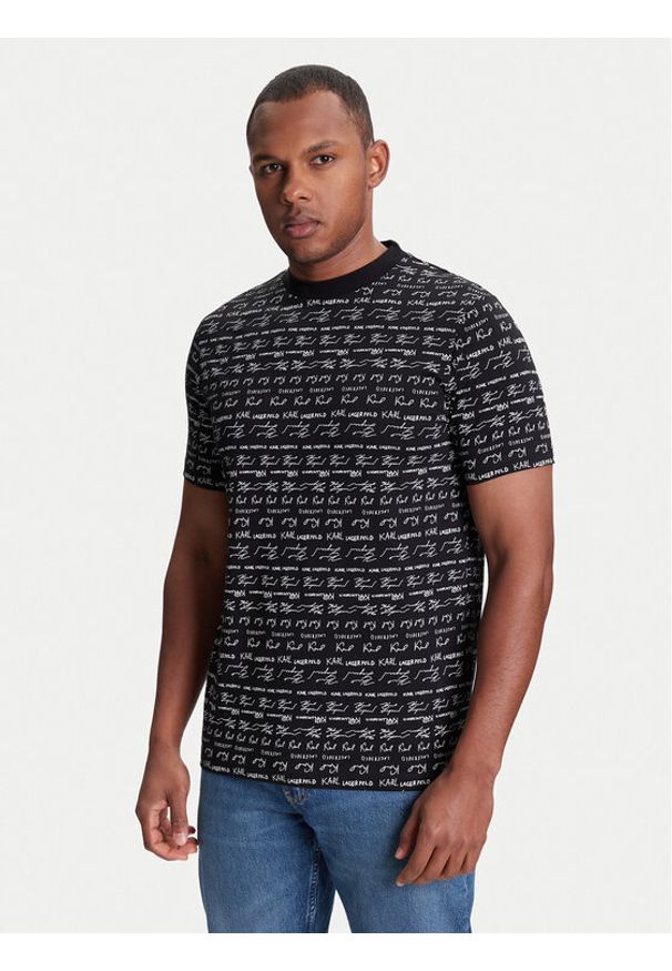 Karl Lagerfeld - KARL LAGERFELD T-Shirt 755040 553225 Czarny Regular Fit. Typ kołnierza: dekolt w karo. Kolor: czarny. Materiał: bawełna