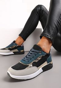 Renee - Granatowo-Szare Sneakersy Ozdobione Brokatem i Metalicznymi Wstawkami Kemanne. Kolor: niebieski. Wzór: aplikacja #1