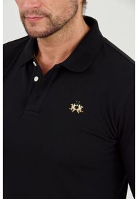 La Martina - LA MARTINA Czarny męski longsleeve polo Piquet Stretch, Rozmiar XL. Typ kołnierza: polo. Kolor: czarny. Długość rękawa: długi rękaw