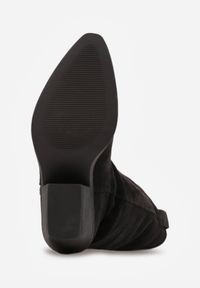 Renee - Czarne Kozaki Kowbojki na Stożku z Gładką Cholewką z Imitacji Zamszu Halille. Nosek buta: otwarty. Kolor: czarny. Materiał: zamsz. Szerokość cholewki: normalna. Wzór: gładki. Obcas: na stożku. Wysokość obcasa: średni #9