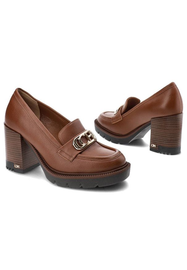 Brązowe Półbuty CheBello Eleganckie Skórzane Buty Na Obcasie. Kolor: brązowy. Materiał: skóra. Szerokość cholewki: normalna. Obcas: na obcasie. Styl: elegancki. Wysokość obcasa: średni