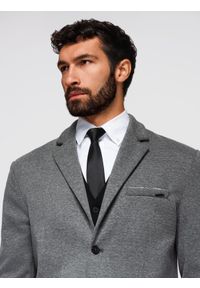 Ombre Clothing - Dzianinowa marynarka męska o dopasowany kroju - grafitowa V1 - Rozmiar: L. Okazja: na spotkanie biznesowe, do pracy, na co dzień. Kolor: szary. Materiał: dzianina. Styl: klasyczny, biznesowy, casual, elegancki #3