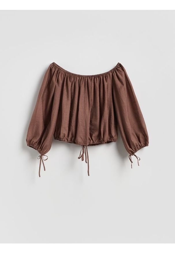 Reserved - Bluzka z lyocellem - brązowy. Kolor: brązowy. Materiał: tkanina