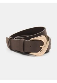 Sinsay - Pasek z imitacji zamszu ze złotą klamrą - brązowy. Kolor: brązowy. Materiał: zamsz #1