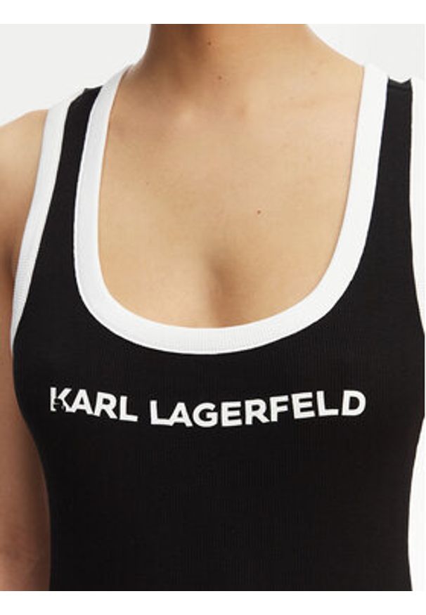 Karl Lagerfeld - KARL LAGERFELD Sukienka codzienna B2W46087 Czarny Slim Fit. Okazja: na co dzień. Typ kołnierza: dekolt w karo. Kolor: czarny. Materiał: bawełna. Typ sukienki: proste. Styl: casual