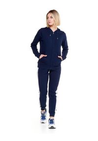LEONE 1947 APPAREL - Błyszczący damski dres z kapturem i zamkiem błyskawicznym. Kolor: niebieski. Materiał: dresówka. Sport: fitness