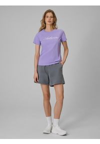 4f - 4F T-shirt regular z nadrukiem damski - fioletowy S. Okazja: na co dzień, na spacer, do pracy. Kolor: fioletowy. Materiał: materiał, bawełna. Wzór: nadruk. Styl: casual #2