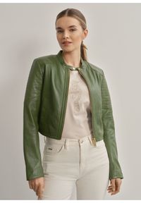 Ochnik - Zielona kurtka damska ze skóry naturalnej. Kolor: zielony. Materiał: skóra. Styl: elegancki, sportowy #4