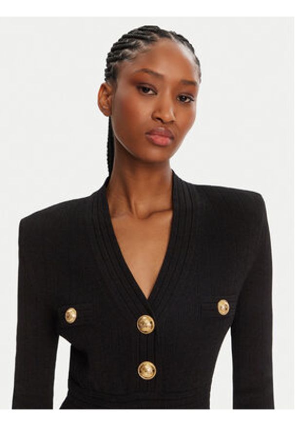 Balmain Sukienka dzianinowa DF1R8059KB07 Czarny Regular Fit. Kolor: czarny. Materiał: wiskoza