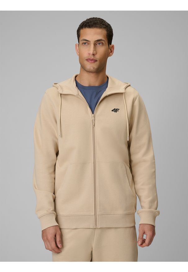 4f - 4F Bluza dresowa regular z kapturem męska - beżowa L. Okazja: na co dzień. Typ kołnierza: kaptur. Kolor: beżowy. Materiał: dresówka. Długość rękawa: raglanowy rękaw. Styl: casual
