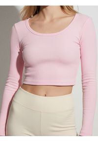 Sinsay - Bawełniana bluzka z długim rękawem - begonia. Materiał: bawełna. Długość rękawa: długi rękaw. Długość: długie #1