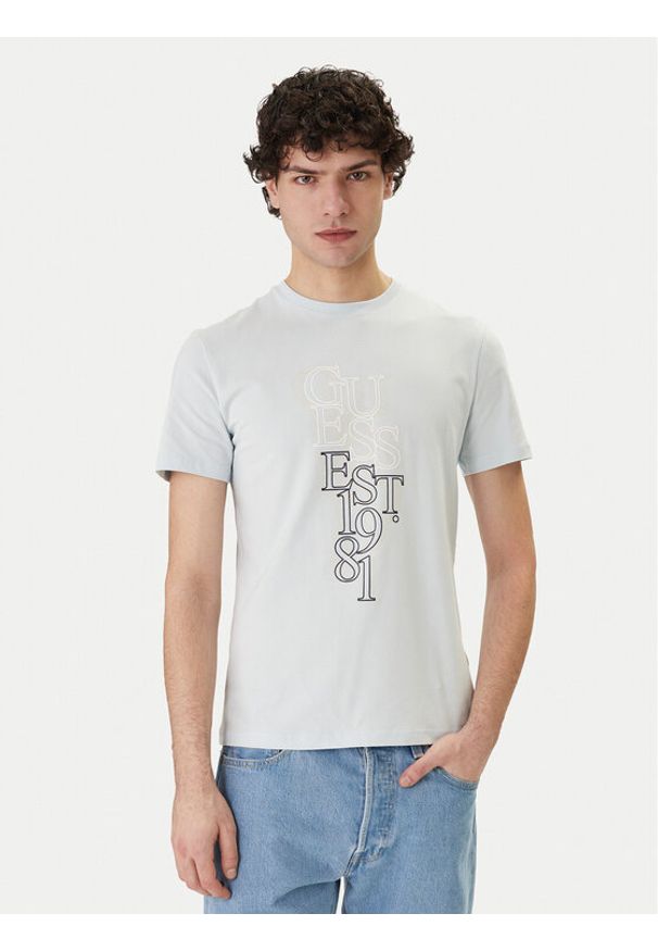 Guess T-Shirt M6GI10 K2991 Błękitny Slim Fit. Kolor: niebieski. Materiał: bawełna