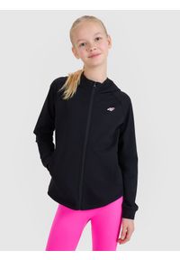 4f - 4F Bluza sportowa rozpinana z kapturem dziewczęca - czarna 146/152 (10-12 lat). Typ kołnierza: kaptur. Kolor: czarny. Sezon: lato. Styl: sportowy