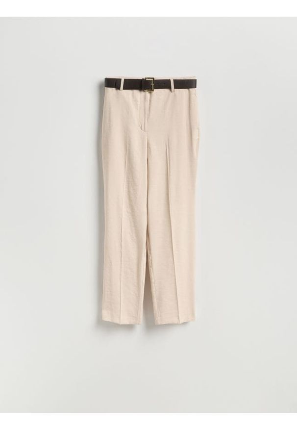 Reserved - Spodnie z paskiem - złamana biel. Materiał: wiskoza, tkanina