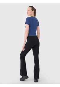 4f - 4F Legginsy z rozszerzanymi nogawkami damskie - czarne M. Okazja: na co dzień. Stan: podwyższony. Kolor: czarny. Materiał: guma, jersey, dzianina, materiał, bawełna, elastan. Długość: długie. Wzór: gładki, ze splotem, jednolity. Styl: sportowy, casual