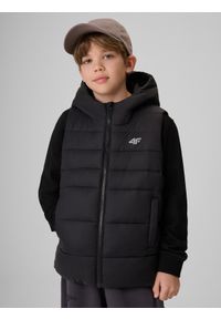 4f - 4F Bezrękawnik z wypełnieniem syntetycznym chłopięcy - czarny 146 (10-11 lat). Okazja: na co dzień, na uczelnię, na spacer. Typ kołnierza: kołnierzyk stójkowy. Kolor: czarny. Materiał: syntetyk. Długość rękawa: bez rękawów. Sezon: lato. Styl: casual #1