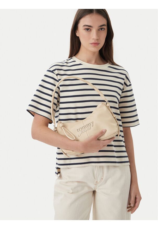 Tommy Jeans Torebka Metal Logo Shoulder Bag AW0AW18468 Biały. Kolor: biały. Materiał: skórzane
