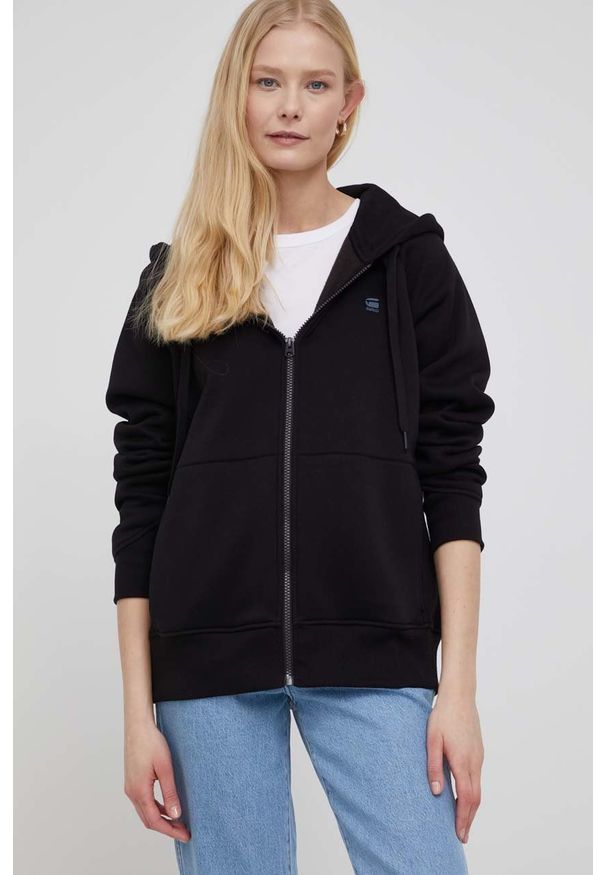G-Star RAW - G-Star Raw bluza damska kolor czarny z kapturem gładka. Okazja: na co dzień. Typ kołnierza: kaptur. Kolor: czarny. Materiał: dzianina, poliester. Wzór: gładki. Styl: casual