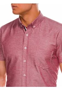 Ombre Clothing - Koszula męska z krótkim rękawem K489 - czerwona - L. Typ kołnierza: button down. Kolor: czerwony. Materiał: elastan, bawełna. Długość rękawa: krótki rękaw. Długość: krótkie #1