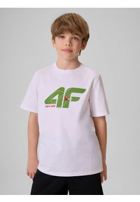 4f - 4F T-shirt regular z nadrukiem chłopięcy - biały 152 (11-12 lat). Okazja: na uczelnię, na co dzień. Kolor: biały. Materiał: materiał, bawełna, skóra, dzianina. Wzór: nadruk. Sezon: lato. Styl: klasyczny, casual #1