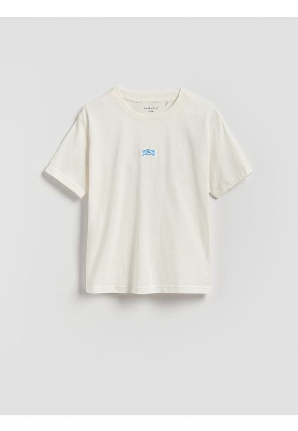 Reserved - Bawełniany t-shirt oversize - złamana biel. Materiał: bawełna