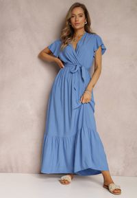 Renee - Niebieska Sukienka Metia. Kolor: niebieski. Materiał: materiał, tkanina. Wzór: geometria, gładki. Długość: maxi #1