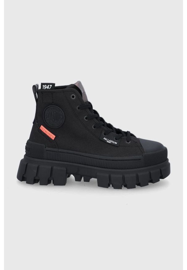Palladium Trampki damskie kolor czarny. Nosek buta: okrągły. Zapięcie: sznurówki. Kolor: czarny. Obcas: na platformie