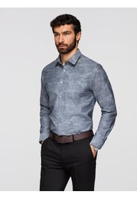 Ombre Clothing - Klasyczna flanelowa męska koszula bawełniana w kwiaty - szara V3 - Rozmiar: M. Okazja: na co dzień, na spotkanie biznesowe. Typ kołnierza: kołnierzyk klasyczny. Kolor: szary. Materiał: bawełna. Długość rękawa: długi rękaw. Długość: długie. Wzór: kwiaty. Styl: klasyczny #1